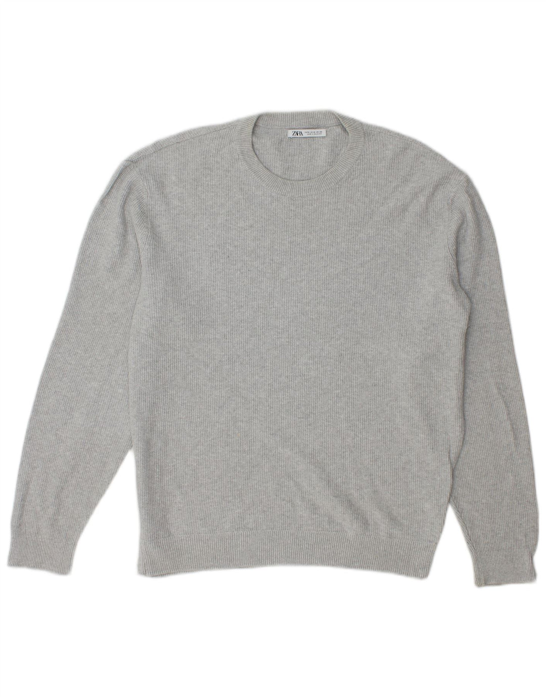 Zara Mens Crew Neck Jumper Sweater Medium Grey Cotton