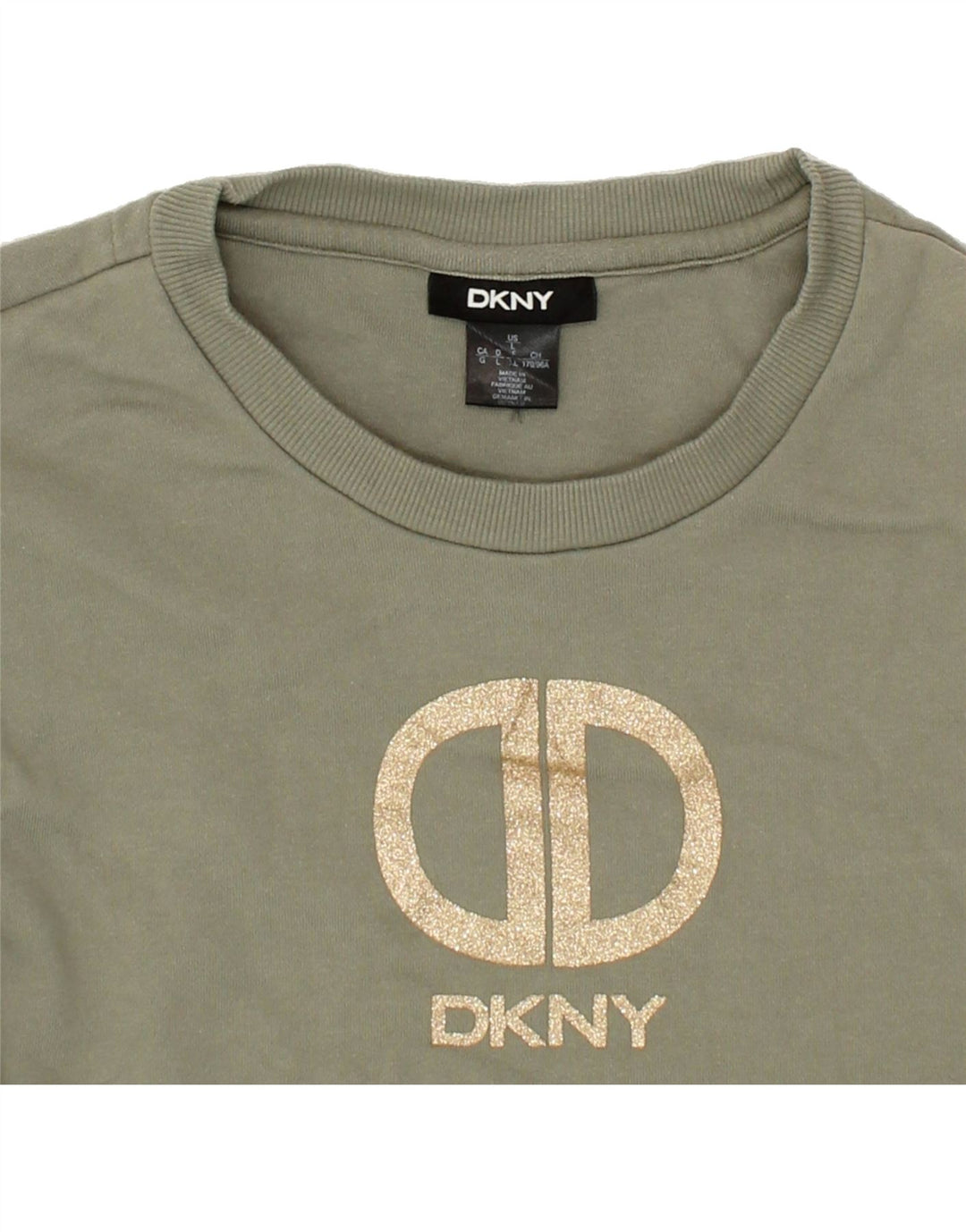 DKNY Womens Graphic Crop Sweatshirt Jumper UK 16 Large Grey Cotton Vintage Dkny and Second-Hand Dkny from Messina Hembry 