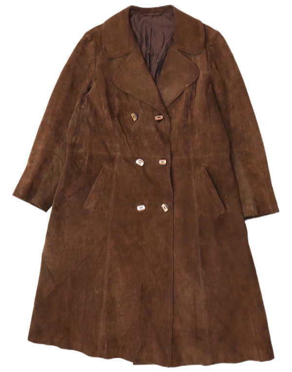 Vintage Womens Suede Double Breasted Coat UK 16 Large Brown