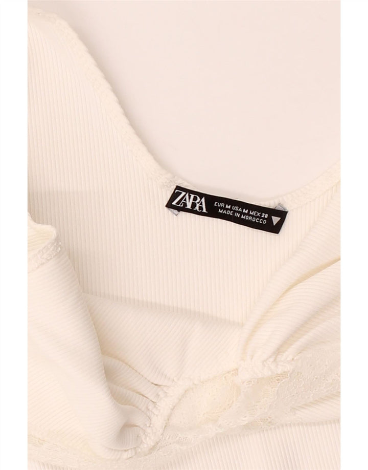 ZARA Womens Sleeveless Bodysuit UK 12 Medium White Vintage Zara and Second-Hand Zara from Messina Hembry 
