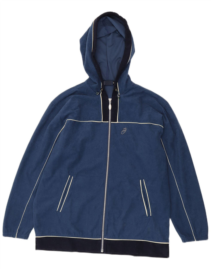 Asics Mens Zip Hoodie Sweater Large Navy Blue Colourblock