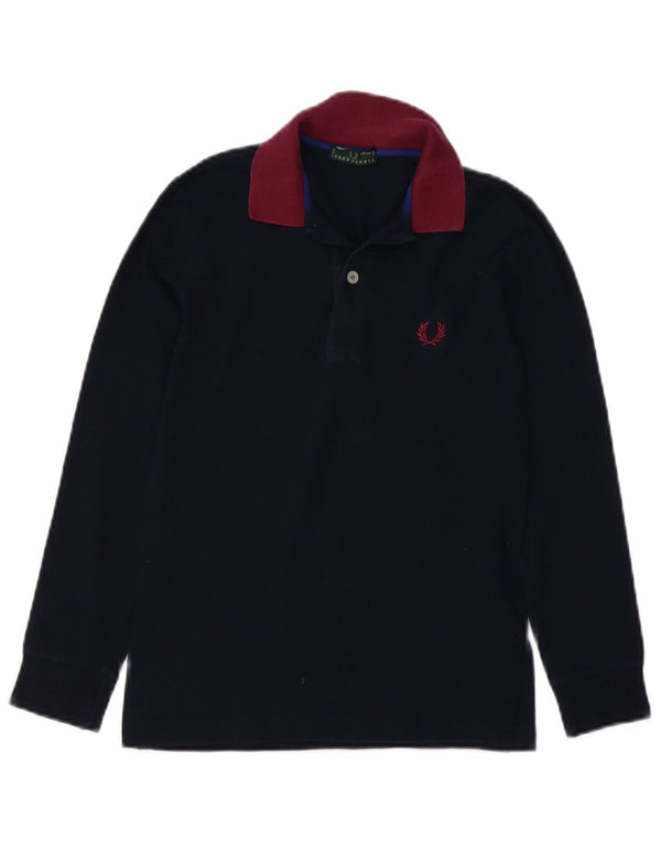 Fred Perry Boys Long Sleeve Polo Shirt 9-10 Years Navy Blue Colourblock