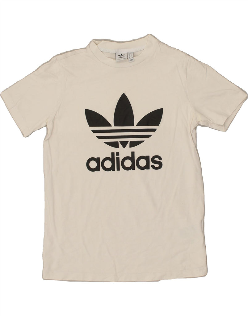 ADIDAS Womens Graphic T-Shirt Top UK 12 Medium White Cotton | Vintage Adidas | Thrift | Second-Hand Adidas | Used Clothing | Messina Hembry 