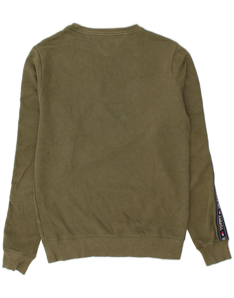 TOMMY HILFIGER Mens Graphic Sweatshirt Jumper Small Khaki Cotton | Vintage Tommy Hilfiger | Thrift | Second-Hand Tommy Hilfiger | Used Clothing | Messina Hembry 