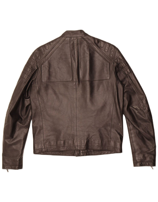 JIL SANDER Womens Leather Racer Jacket IT 46 Large Black Leather