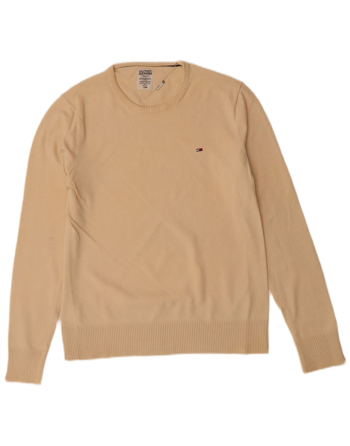 TOMMY HILFIGER Mens Crew Neck Jumper Sweater Small Beige Cotton