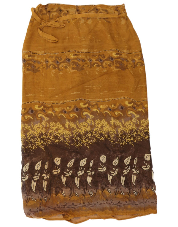 Vintage Womens Wrap Skirt W34 Large Brown Floral Viscose
