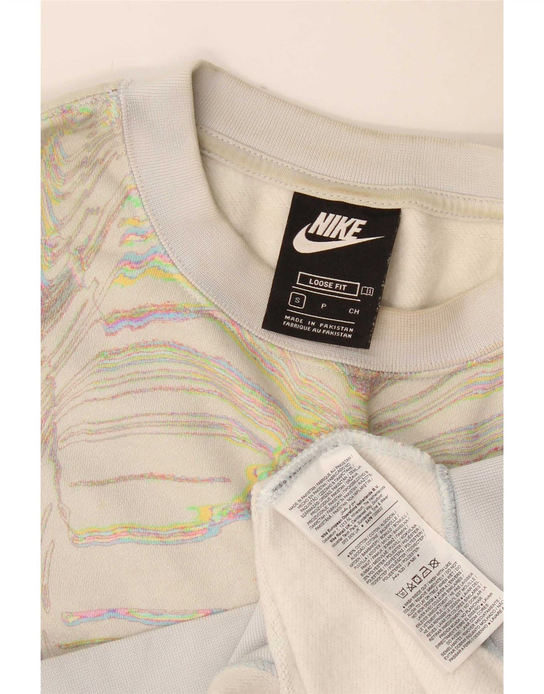 Nike Womens Abstract Pattern Sweatshirt Jumper UK 10 Small Off White