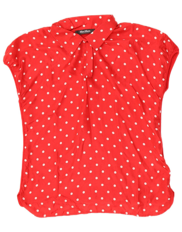 Max Mara Womens Short Sleeve Shirt Blouse UK 14 Large Red Spotted Cotton