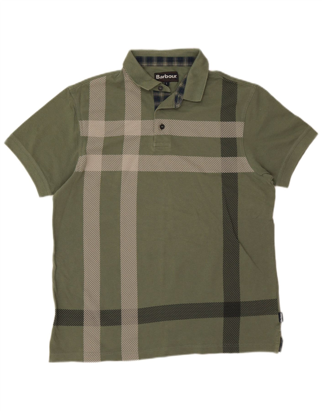 Barbour Mens Polo Shirt Large Green Check