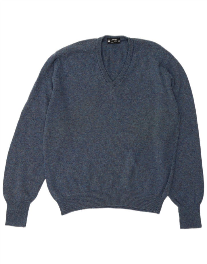 ST MICHAEL Mens V-Neck Jumper Sweater Size 40 Medium Blue Lambswool