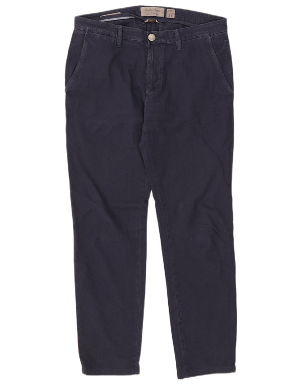 Jeckerson Mens Slim Chino Trousers W31 L29 Navy Blue Cotton