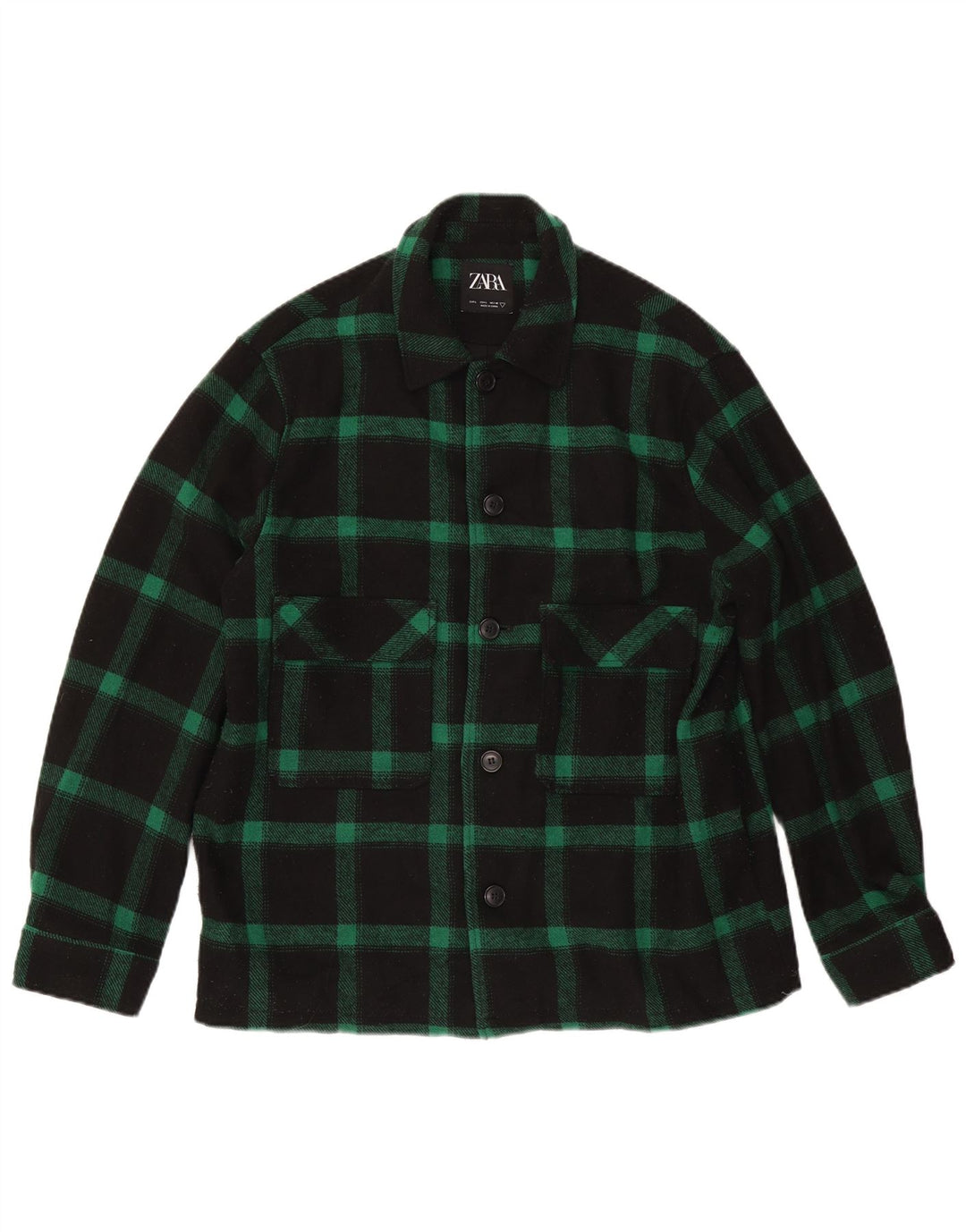 Zara Mens Patch Utility Jacket UK 40 Large Green Check Polyester
