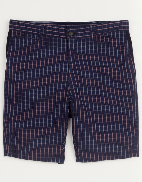 Lacoste Mens Chino Shorts Size 44 Large W34 Navy Blue Check Cotton