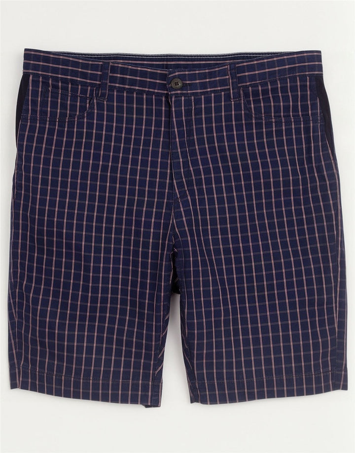 Lacoste Mens Chino Shorts Size 44 Large W34 Navy Blue Check Cotton