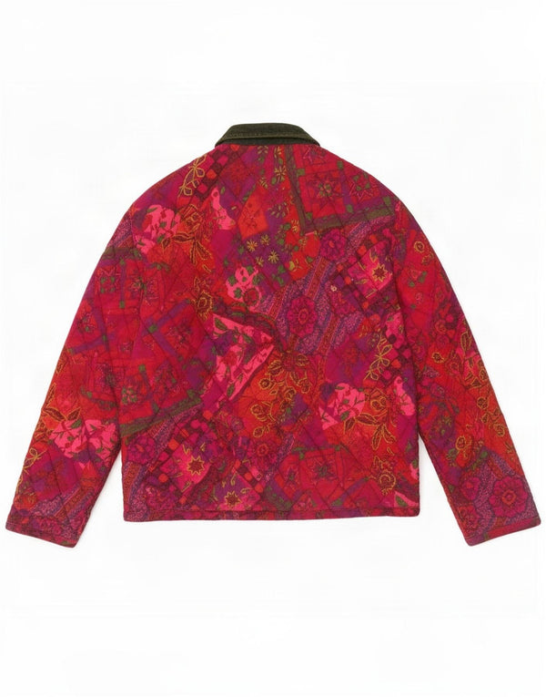 American System Womens Quilted Jacket UK 14 Medium Pink Floral Cotton