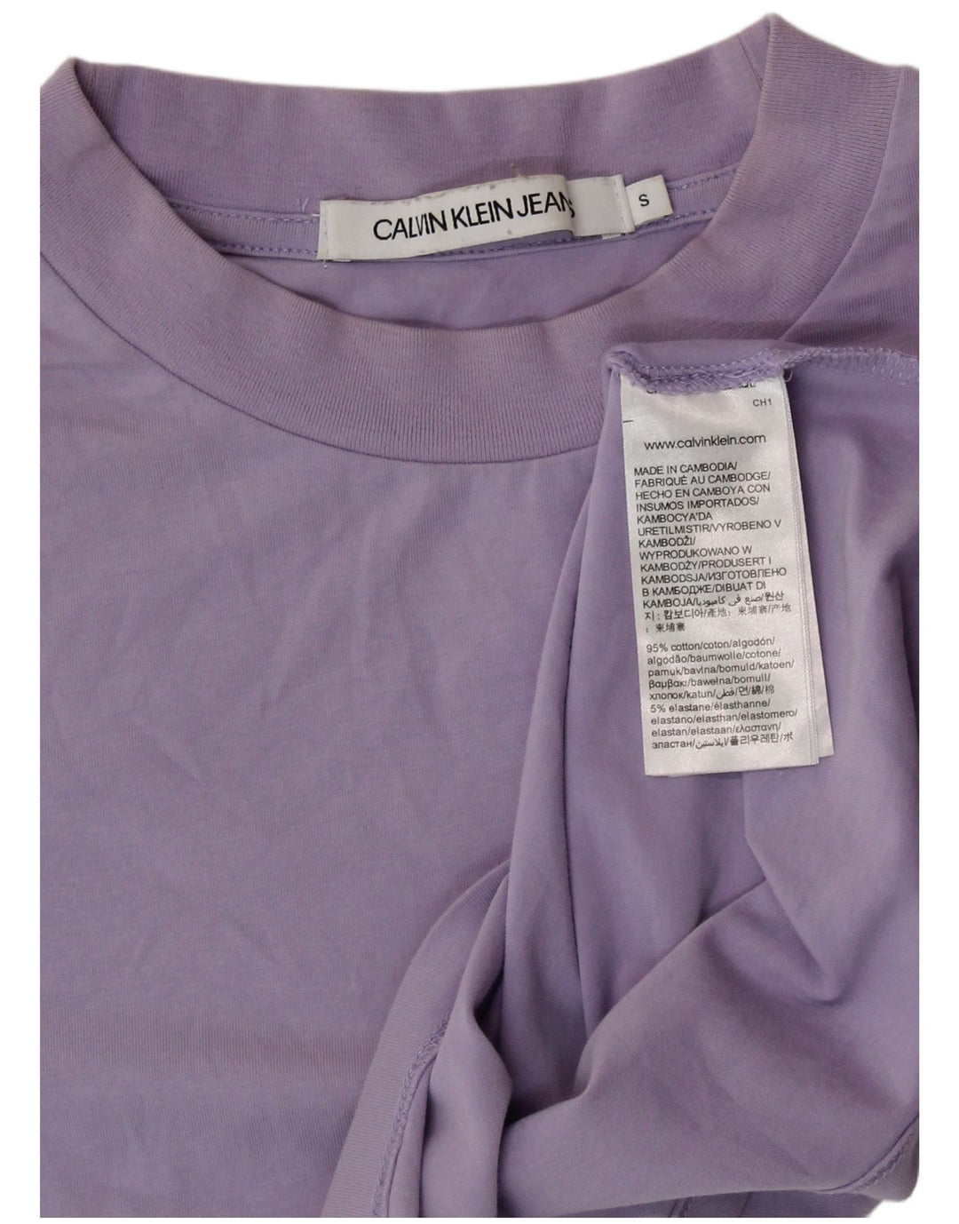 CALVIN KLEIN JEANS Womens Crop T-Shirt Top UK 10 Small Purple Cotton