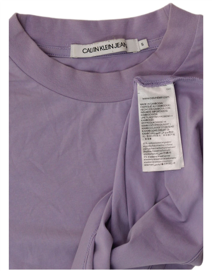 CALVIN KLEIN JEANS Womens Crop T-Shirt Top UK 10 Small Purple Cotton