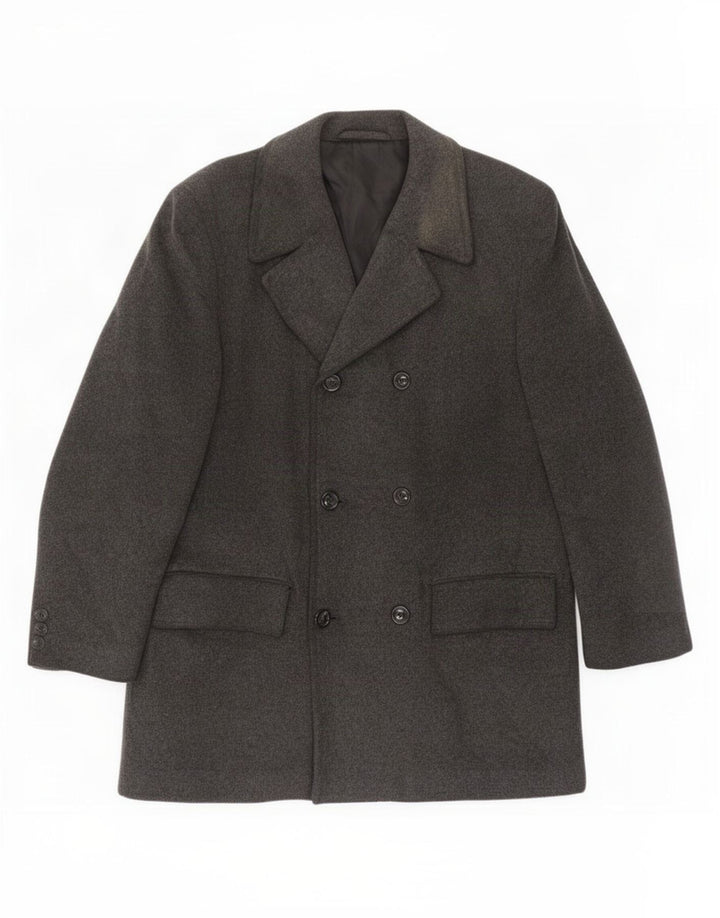 Marks & Spencer Mens Double Breasted Coat UK 38 Medium Grey Virgin Wool