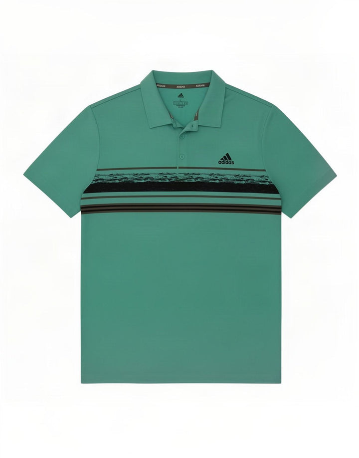 Adidas Mens Polo Shirt Large Turquoise Striped Polyester