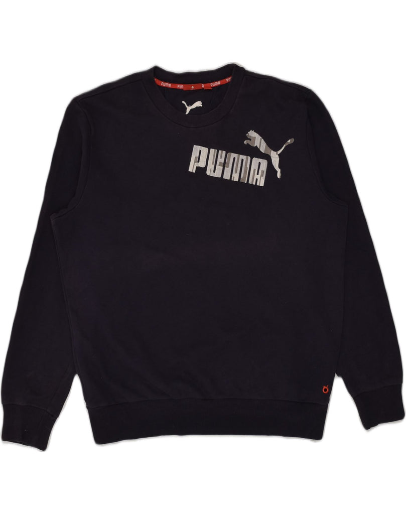 PUMA Mens Graphic Sweatshirt Jumper Large Navy Blue Cotton | Vintage Puma | Thrift | Second-Hand Puma | Used Clothing | Messina Hembry 