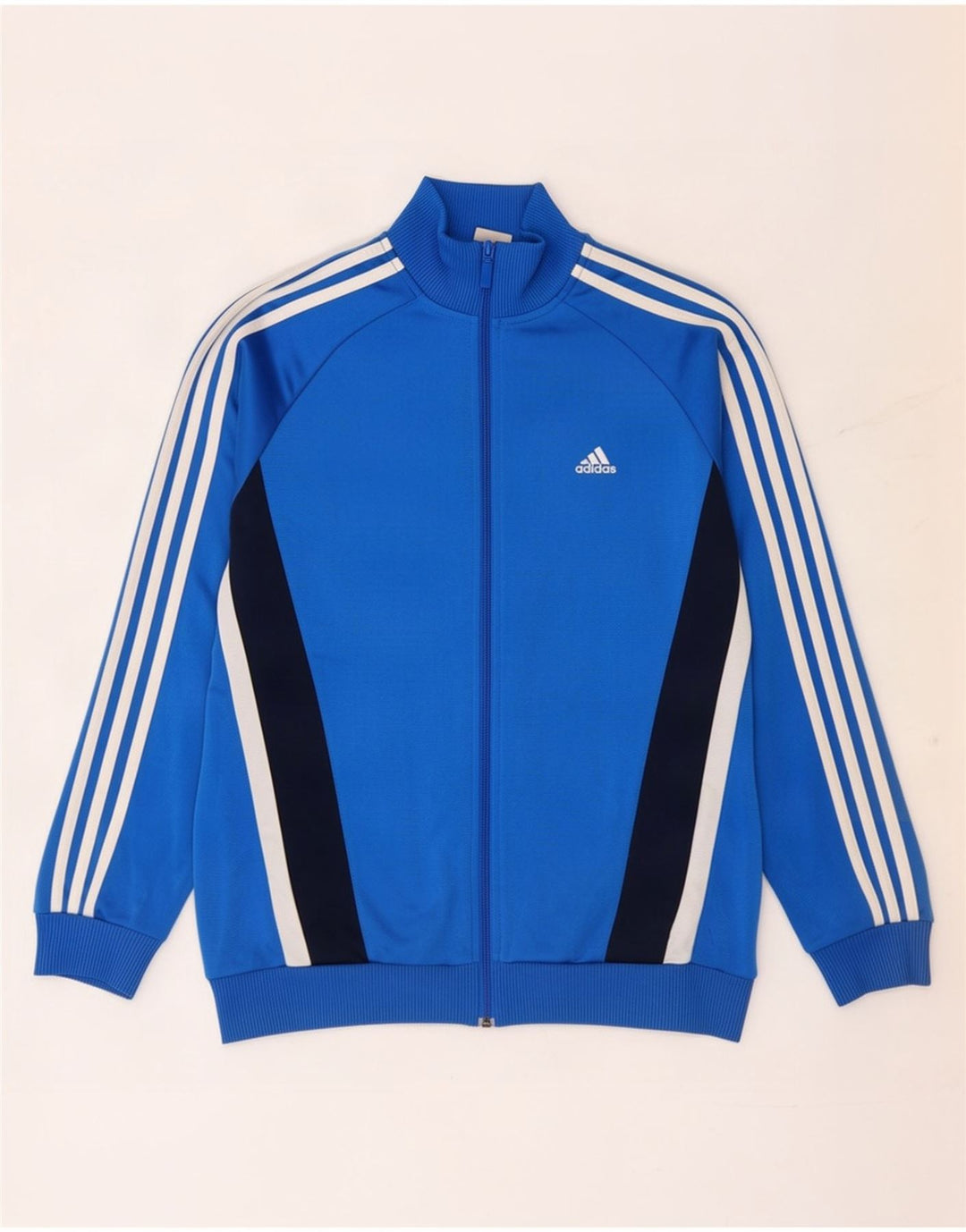 Adidas Boys Tracksuit Top Jacket 15-16 Years Blue Colourblock Polyester
