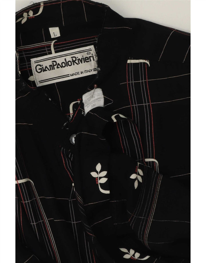 Vintage Mens Short Sleeve Shirt Large Black Geometric Viscose