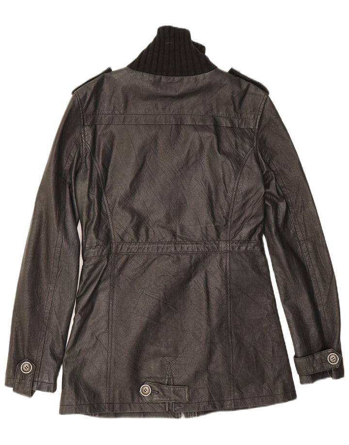 Variety Womens Military Leather Jacket UK 14 Medium Black Leather
