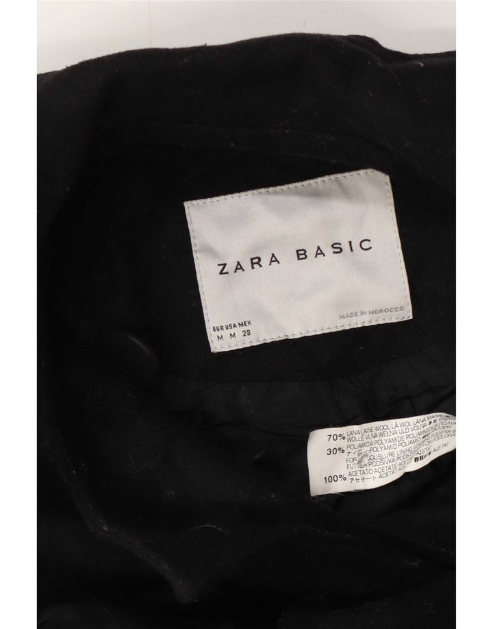 Zara Womens Pea Coat UK 12 Medium Black Wool