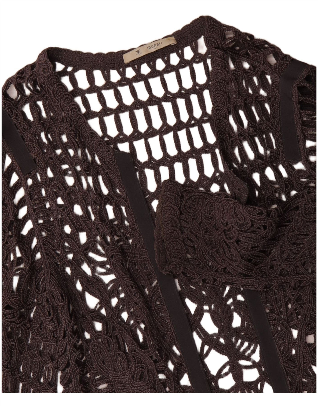 MONARI Womens Long Sleeve Crochet See Through Top UK 14 Large Grey