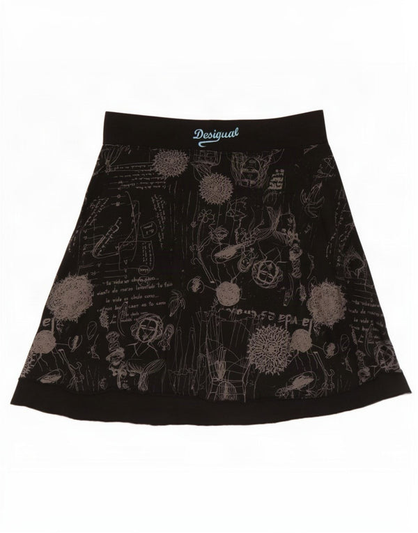 Desigual Womens Graphic A-Line Skirt XL W36 Black Geometric Cotton