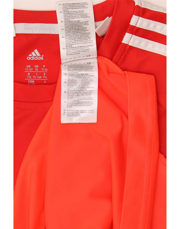 ADIDAS Boys Climalite T-Shirt Top 15-16 Years Orange Colourblock Polyester