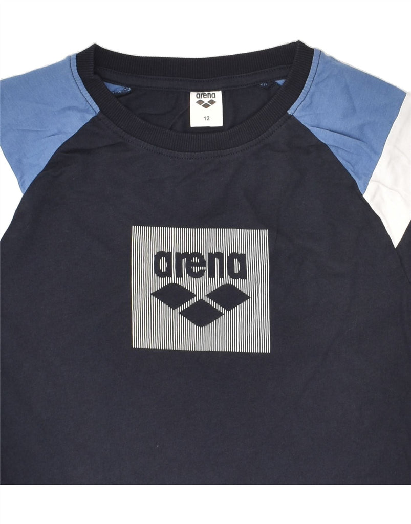 ARENA Boys Graphic T-Shirt Top 11-12 Years Navy Blue Colourblock Cotton | Vintage Arena | Thrift | Second-Hand Arena | Used Clothing | Messina Hembry 