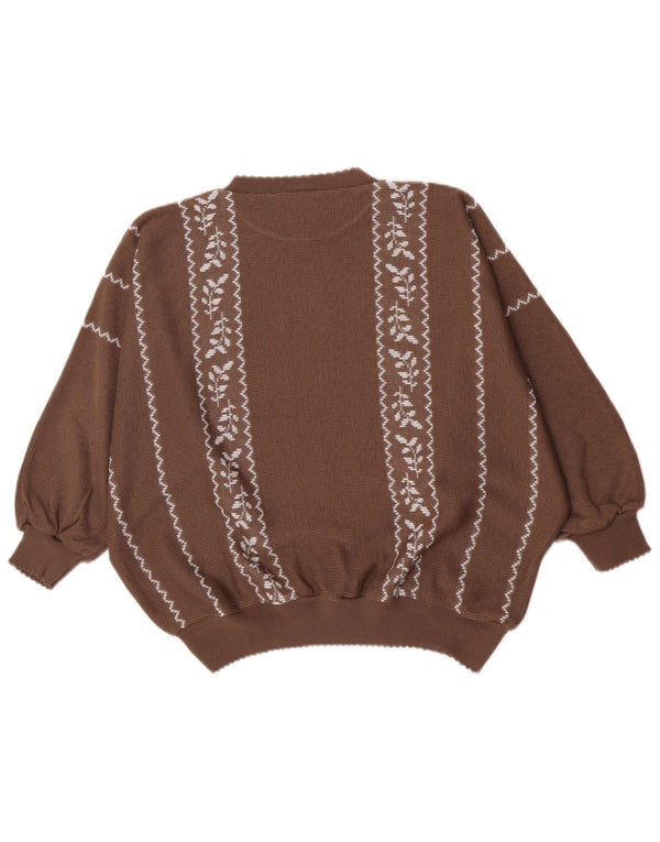 Vintage Womens Crew Neck Jumper Sweater IT 52 2XL Brown Floral Acrylic