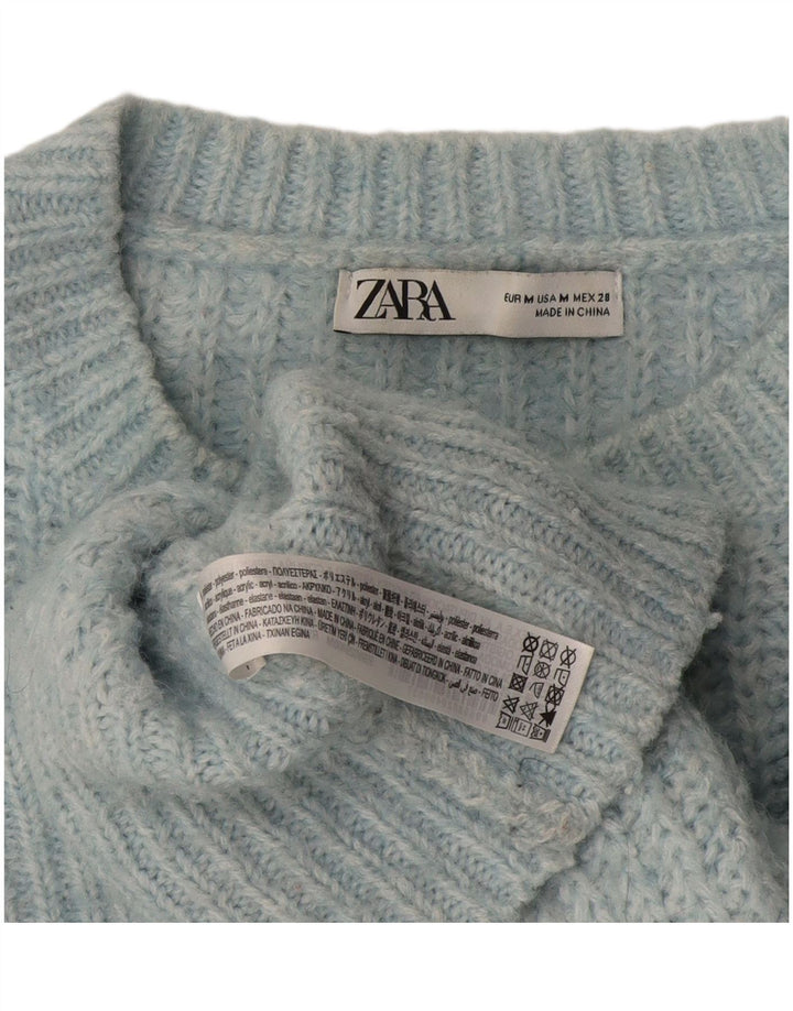 Zara Womens Oversized Boat Neck Jumper Sweater UK 14 Medium Blue Polyester