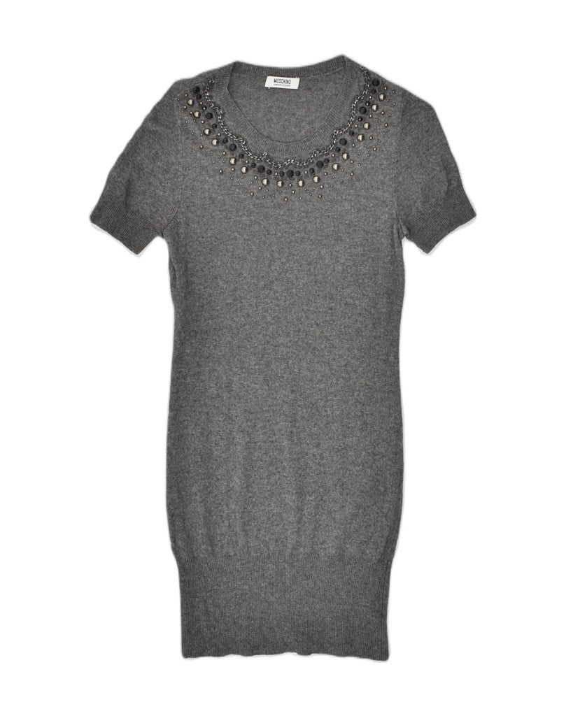 MOSCHINO Womens Short Sleeves Jumper Dress UK 8 Small Grey Polyamide | Vintage Moschino | Thrift | Second-Hand Moschino | Used Clothing | Messina Hembry 