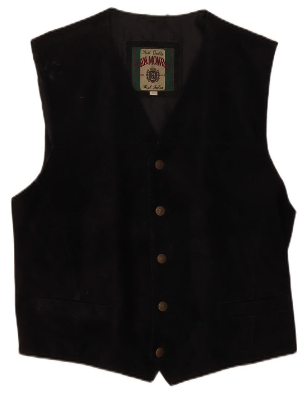 John Monroe Mens Suede Waistcoat Medium Black Leather