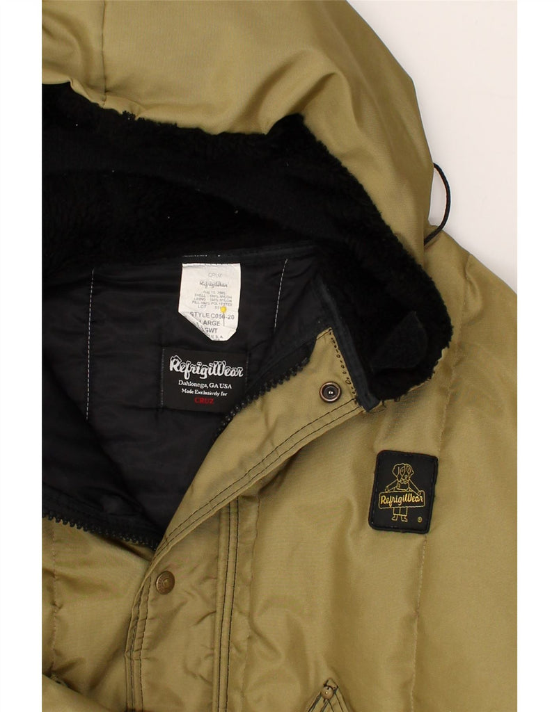 REFRIGIWEAR Mens Hooded Bomber Jacket UK 40 Large Green Nylon | Vintage Refrigiwear | Thrift | Second-Hand Refrigiwear | Used Clothing | Messina Hembry 
