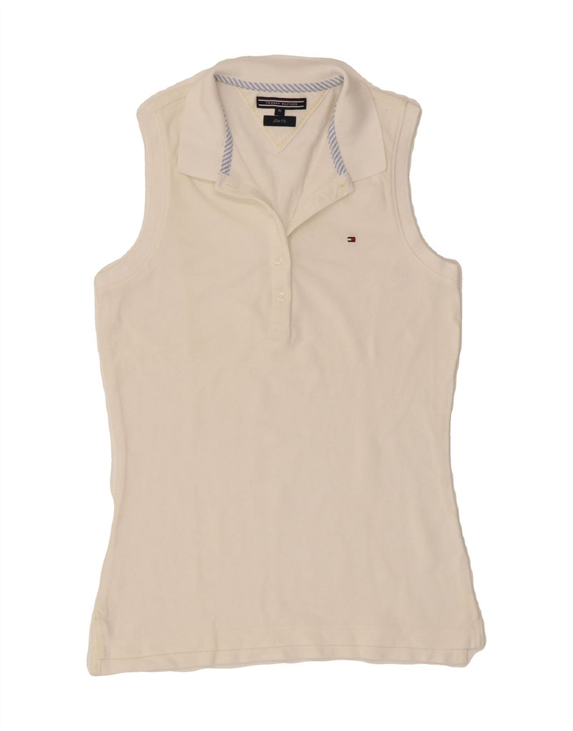 TOMMY HILFIGER Womens Slim Fit Polo Shirt UK 6 XS White Cotton Vintage Tommy Hilfiger and Second-Hand Tommy Hilfiger from Messina Hembry 