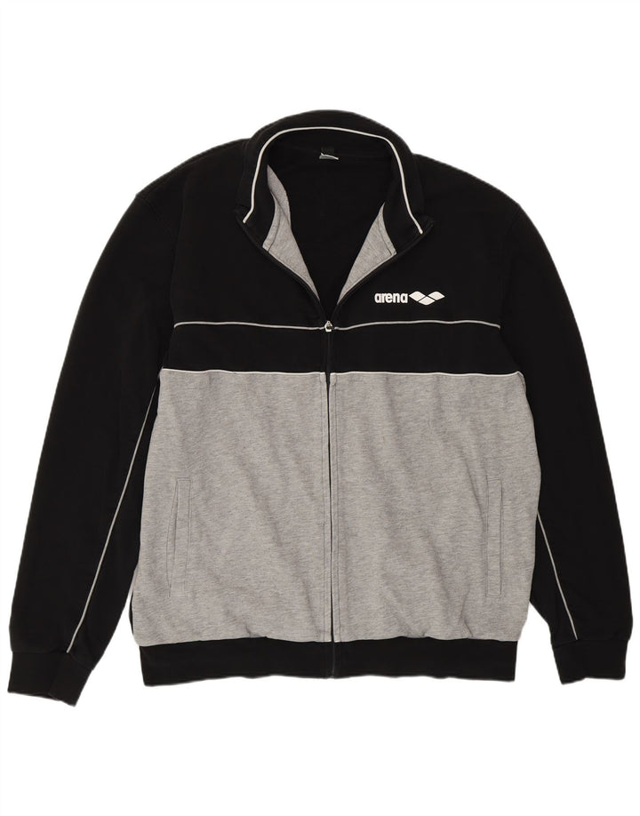 Arena Mens Tracksuit Top Jacket 2XL Black Colourblock Cotton