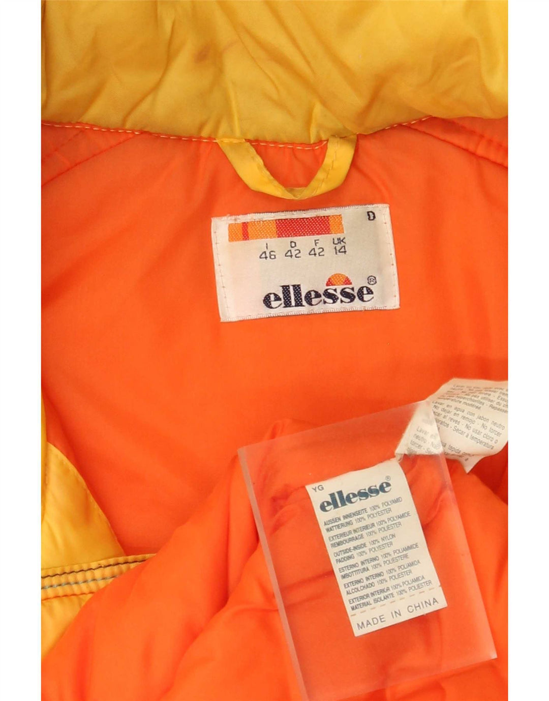 Ellesse Womens Hooded Oversized Ski Jacket UK 14 Large Yellow Colourblock