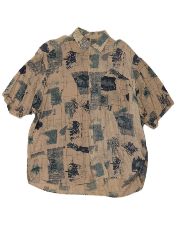 Vintage Mens Short Sleeve Shirt Size 43/44 XL Beige Patchwork