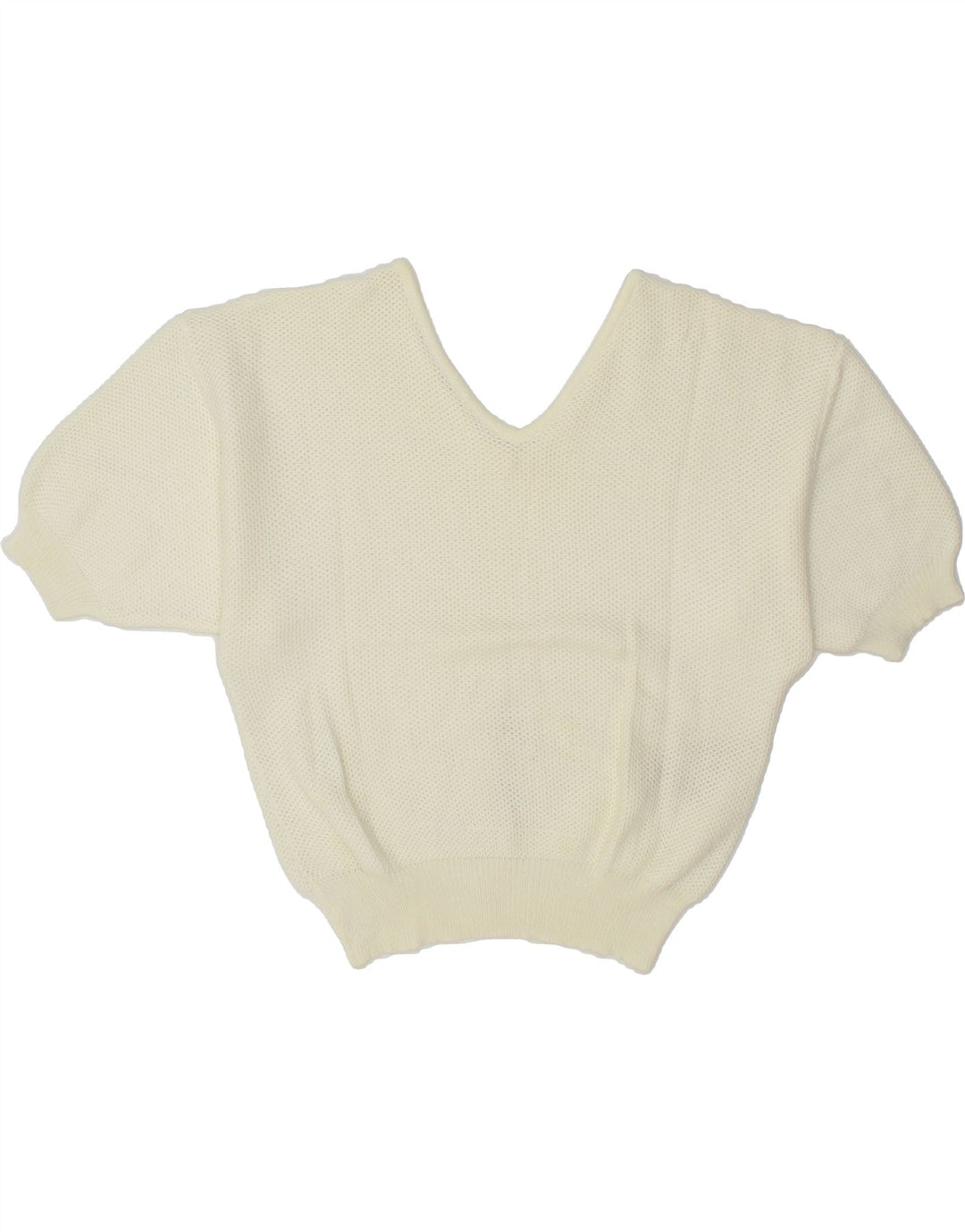VINTAGE Womens See Through V-Neck Jumper Sweater UK 14 Medium Off White Vintage Vintage and Second-Hand Vintage from Messina Hembry 
