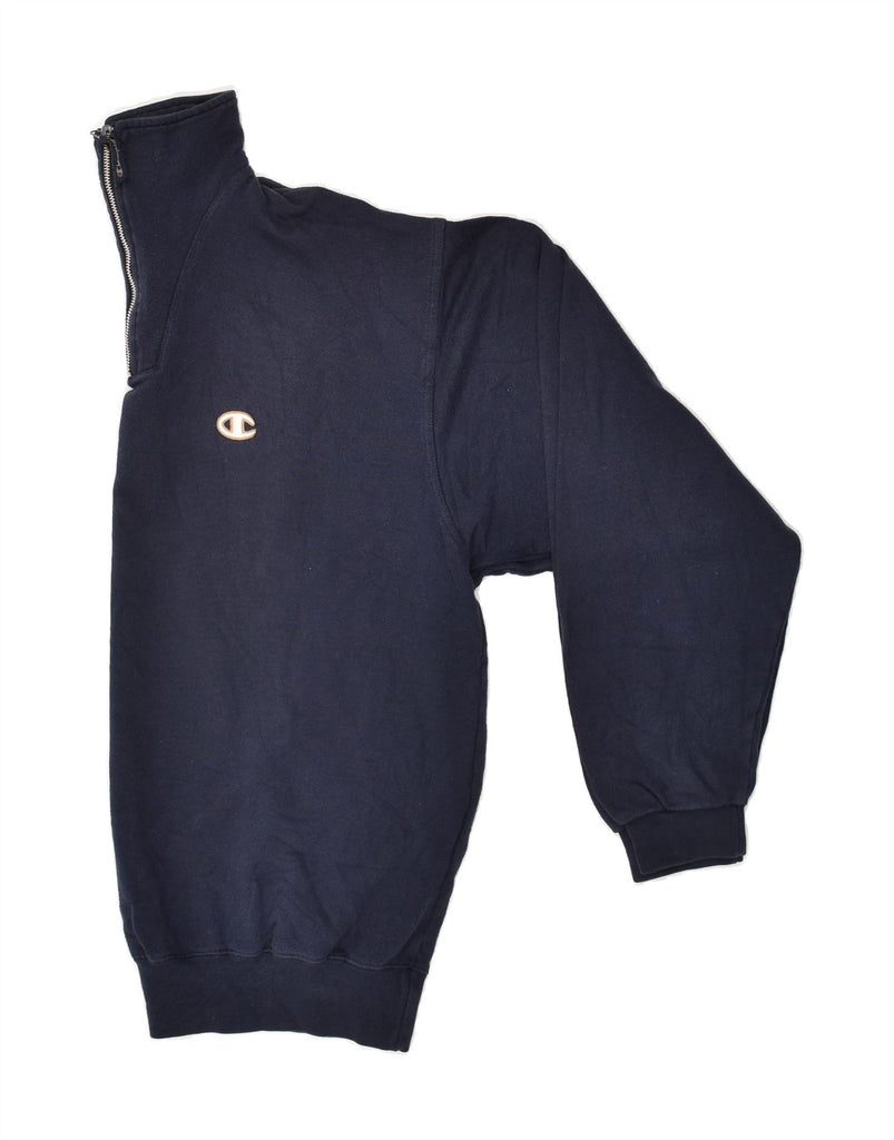 CHAMPION Mens Zip Neck Sweatshirt Jumper XL Navy Blue Cotton | Vintage Champion | Thrift | Second-Hand Champion | Used Clothing | Messina Hembry 