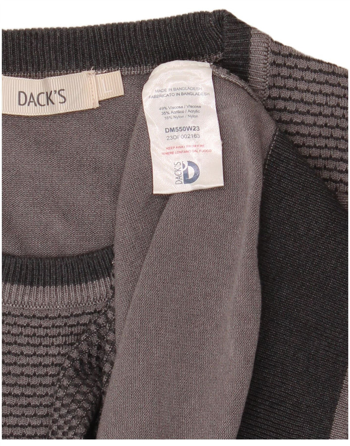 DACK'S Mens Crew Neck Jumper Sweater Large Grey Colourblock Viscose