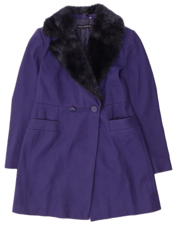 French Connection Womens Double Breasted Coat UK 10 Small Purple Wool