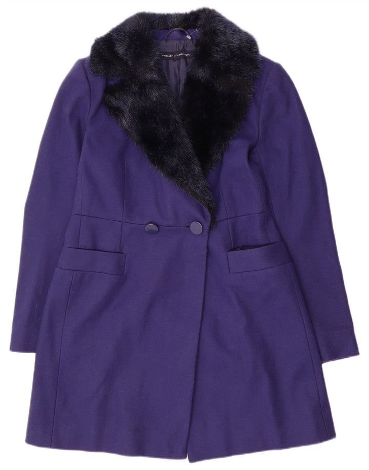 French Connection Womens Double Breasted Coat UK 10 Small Purple Wool