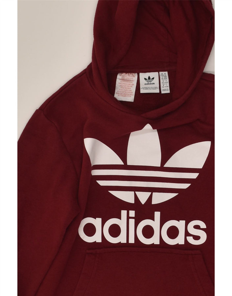 ADIDAS Boys Graphic Hoodie Jumper 11-12 Years Maroon Cotton | Vintage Adidas | Thrift | Second-Hand Adidas | Used Clothing | Messina Hembry 