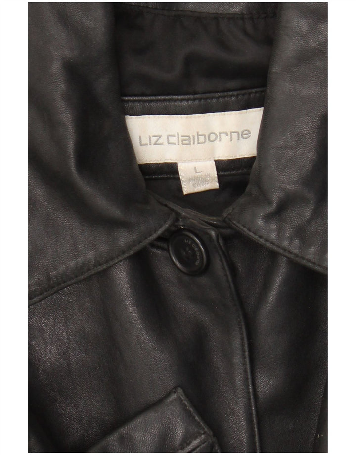 Liz Claiborne Womens Leather Coat UK 16 Large Black Leather