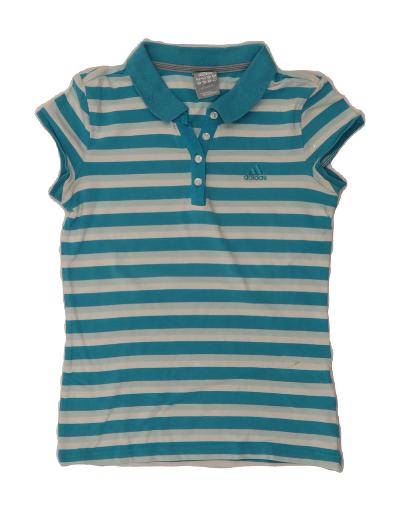 ADIDAS Womens Climalite Polo Shirt UK 10 Small Blue Striped Cotton Vintage Adidas and Second-Hand Adidas from Messina Hembry 